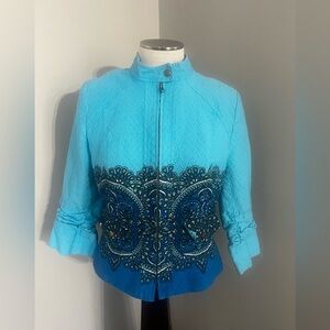 EUC Anthracite Anthro Blazer Full Zip Blue with geometric design Cotton Shell L